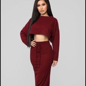 A Beautiful Night Skirt Set - Burgundy